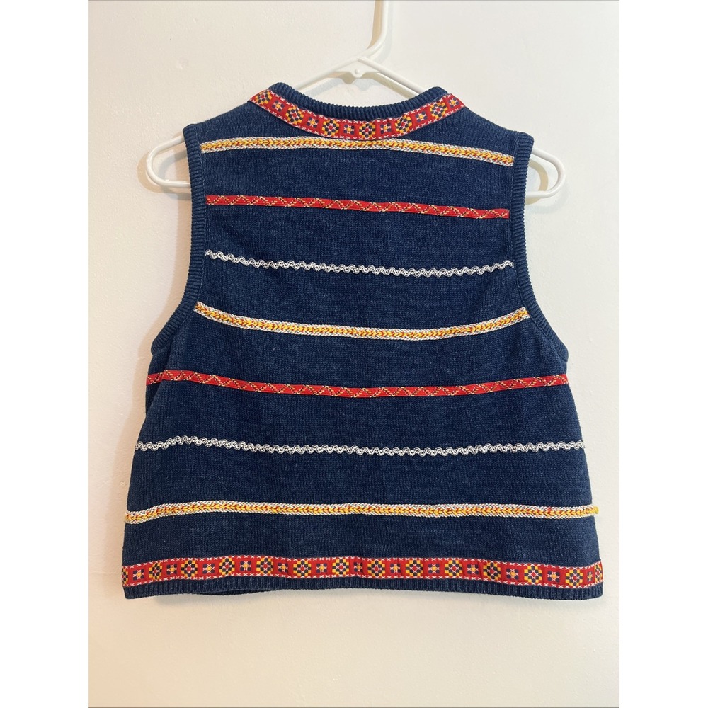 Lizwear Women's M Y2K Sweater Vest Navy Blue Country Ribbon Southwestern Grandma - Picture 7 of 7